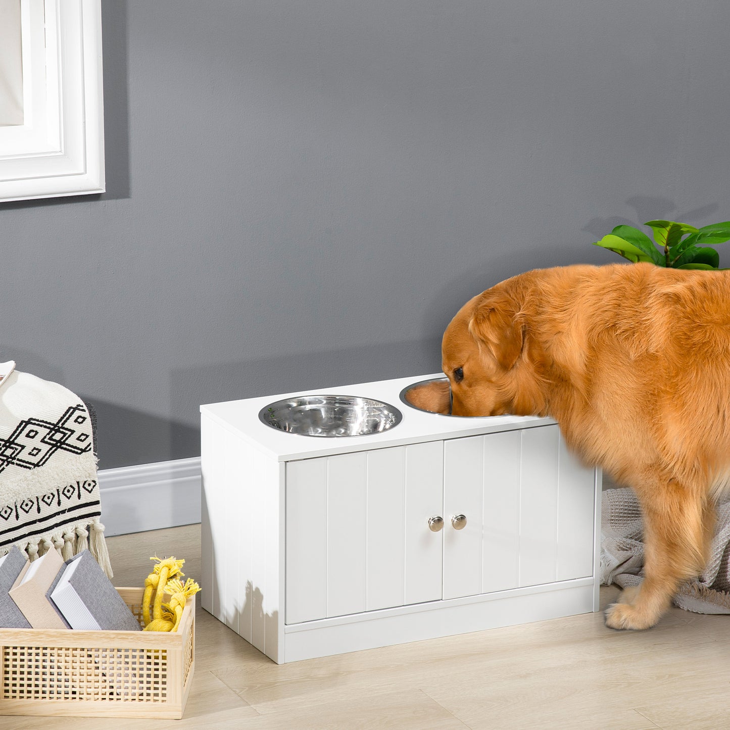Large Elevated Dog Bowls with Storage Cabinet (44L)
