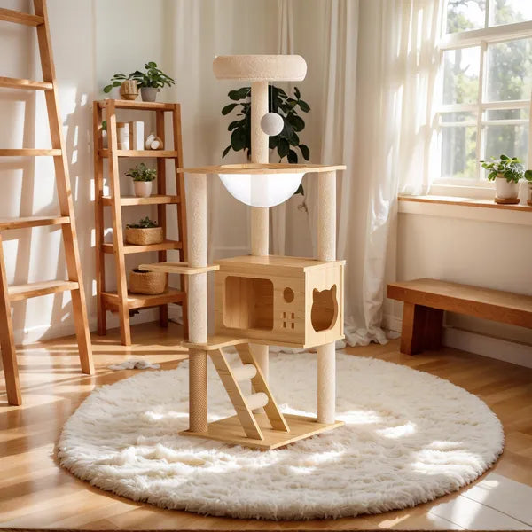 48.8' Modern Cat Tower, Wood Cat Tree Tower For Indoor Cats
